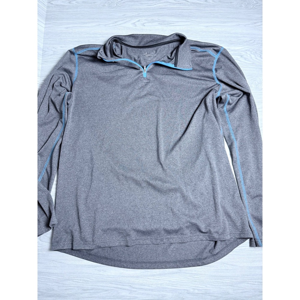 BCG Mens Quarter Zip Pullover Grey Blue Contrast Stitch Active Shirt Large
